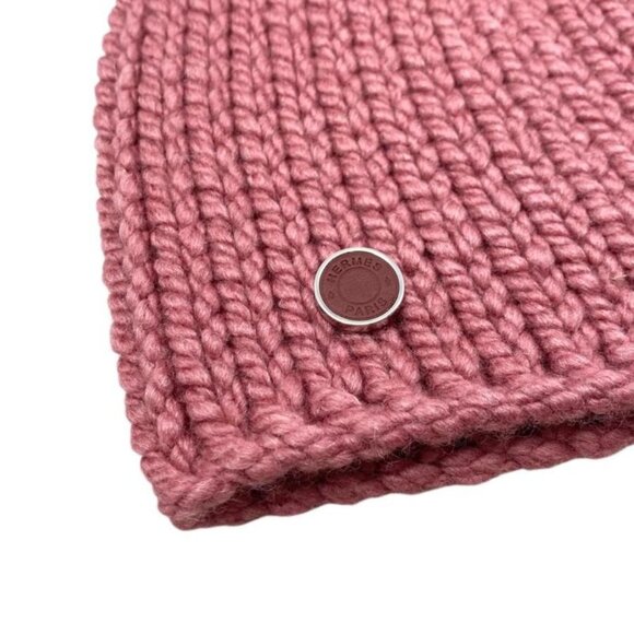 Hermes Hat Knit Hat Joplin Beanie N Frme M Size Calfskin Button Rose main image 4